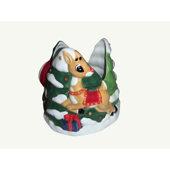 Lenox Rudolph Candle Light Holder Ceramic Christmas Decor Featuring Santa & Rein - Picture 2 of 12